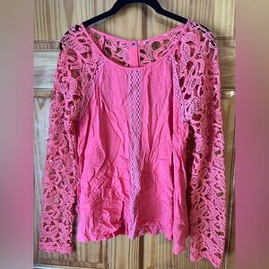 Double Zero Vibrant Peach Lace Blouse